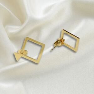 18k Gold Geometric Stud Transformer Earrings Convertible Lightweight Gold NWT